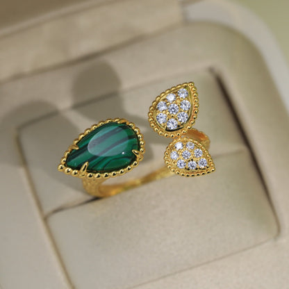 SERPENT BOHEME MALACHITE DIAMOND 3 MOTIF RING