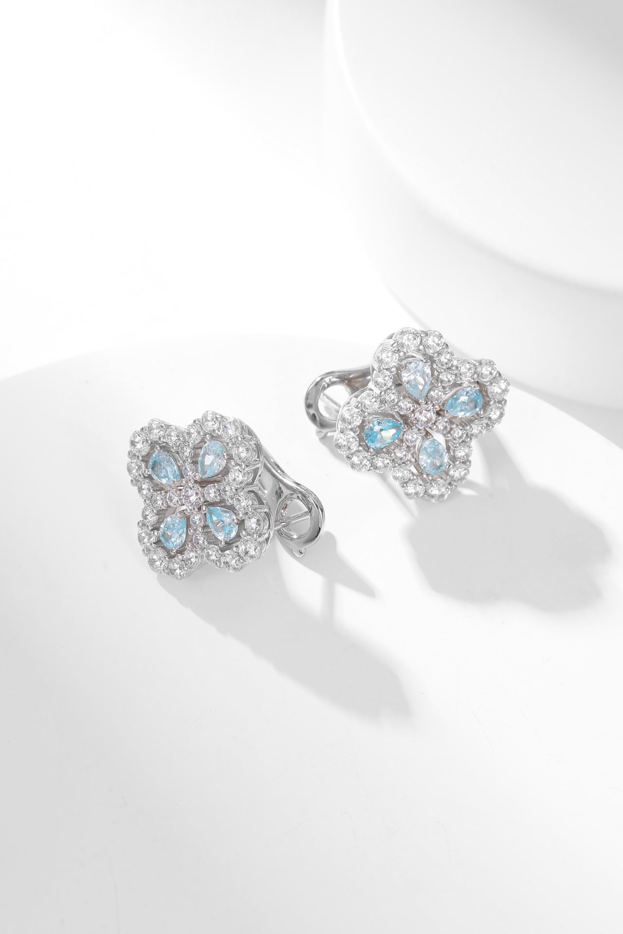 LOOP FULL DIAMOND MOTIF SILVER EARRINGS