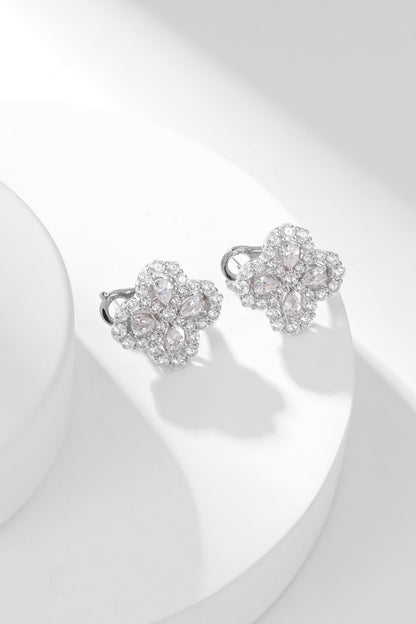 LOOP FULL DIAMOND MOTIF SILVER EARRINGS