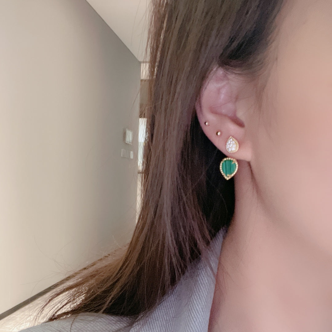 BOHEME MALACHITE C SHAPE GOLD EARRINGS