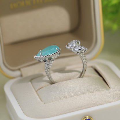 BOHEME SILVER 3 MOTIF AQUAMARINE DIAMOND RING