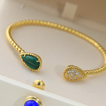 BOHEME MALACHITE DIAMOND GOLD OPEN BRACELET