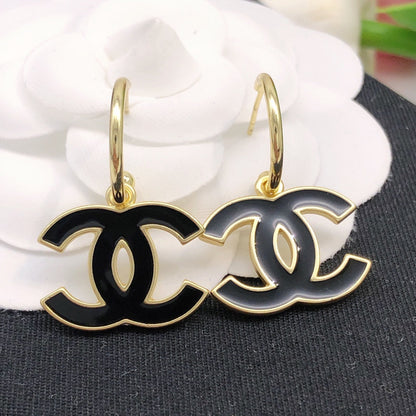 CC GOLD BLACK ENAMEL DROP EARRINGS