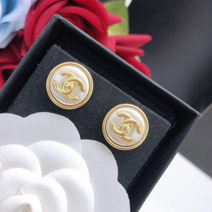 CC GOLD WHITE ENAMEL CIRCLE EARRINGS