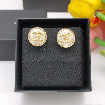 CC GOLD WHITE ENAMEL CIRCLE EARRINGS