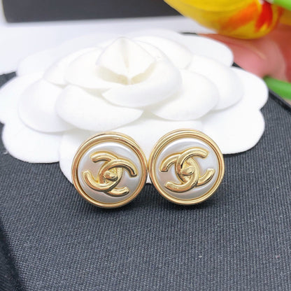 CC GOLD WHITE ENAMEL CIRCLE EARRINGS