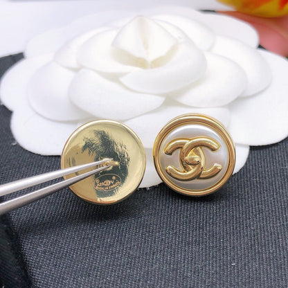 CC GOLD WHITE ENAMEL CIRCLE EARRINGS