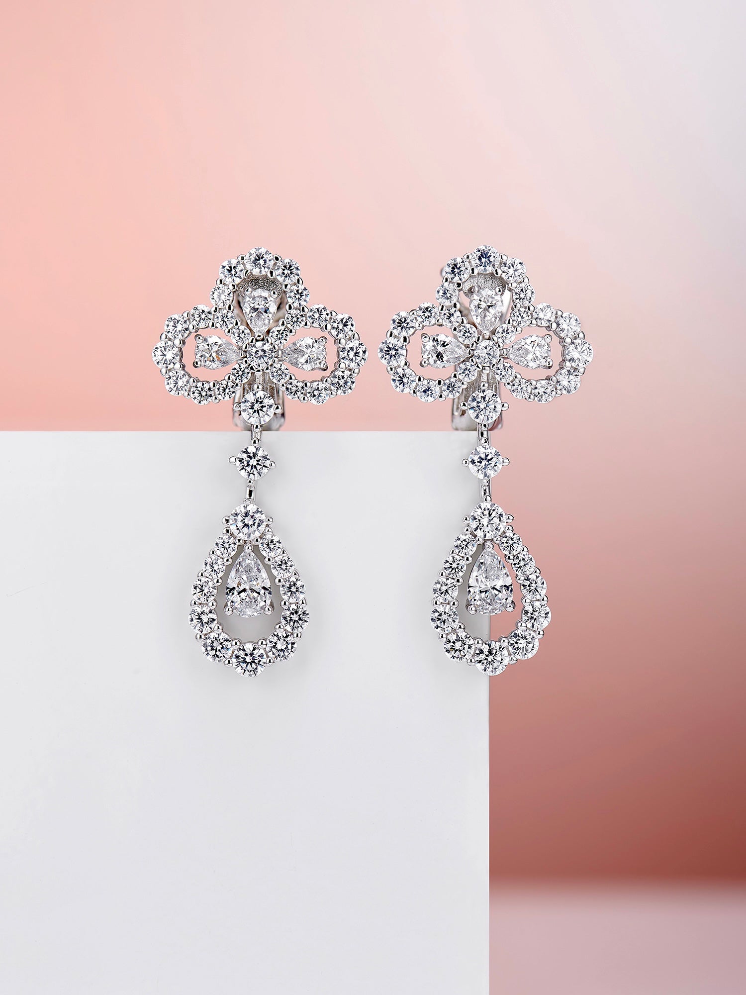 LOOP DIAMOND DROP SILVER EARRINGS