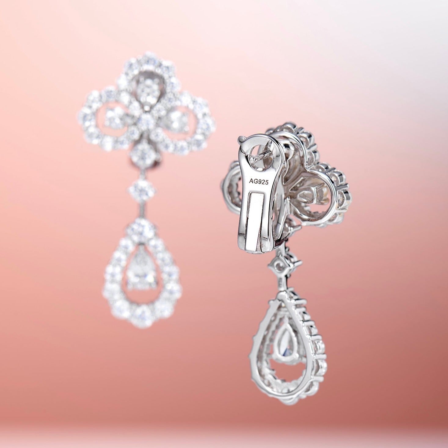 LOOP DIAMOND DROP SILVER EARRINGS