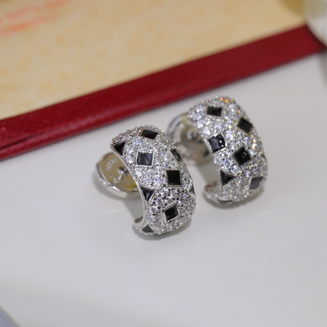 PANTHERE ONYX SILVER DIAMOND EARRINGS