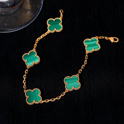 CLOVER 5 MOTIF MALACHITE PINK GOLD BRACELET