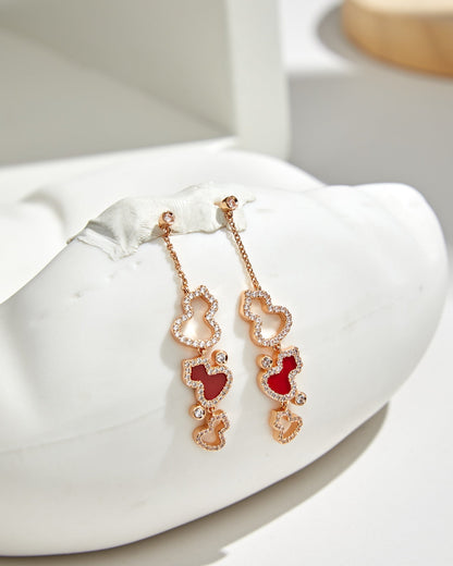 WULU 3 MOTIF DROP DIAMOND PINK GOLD EARRINGS