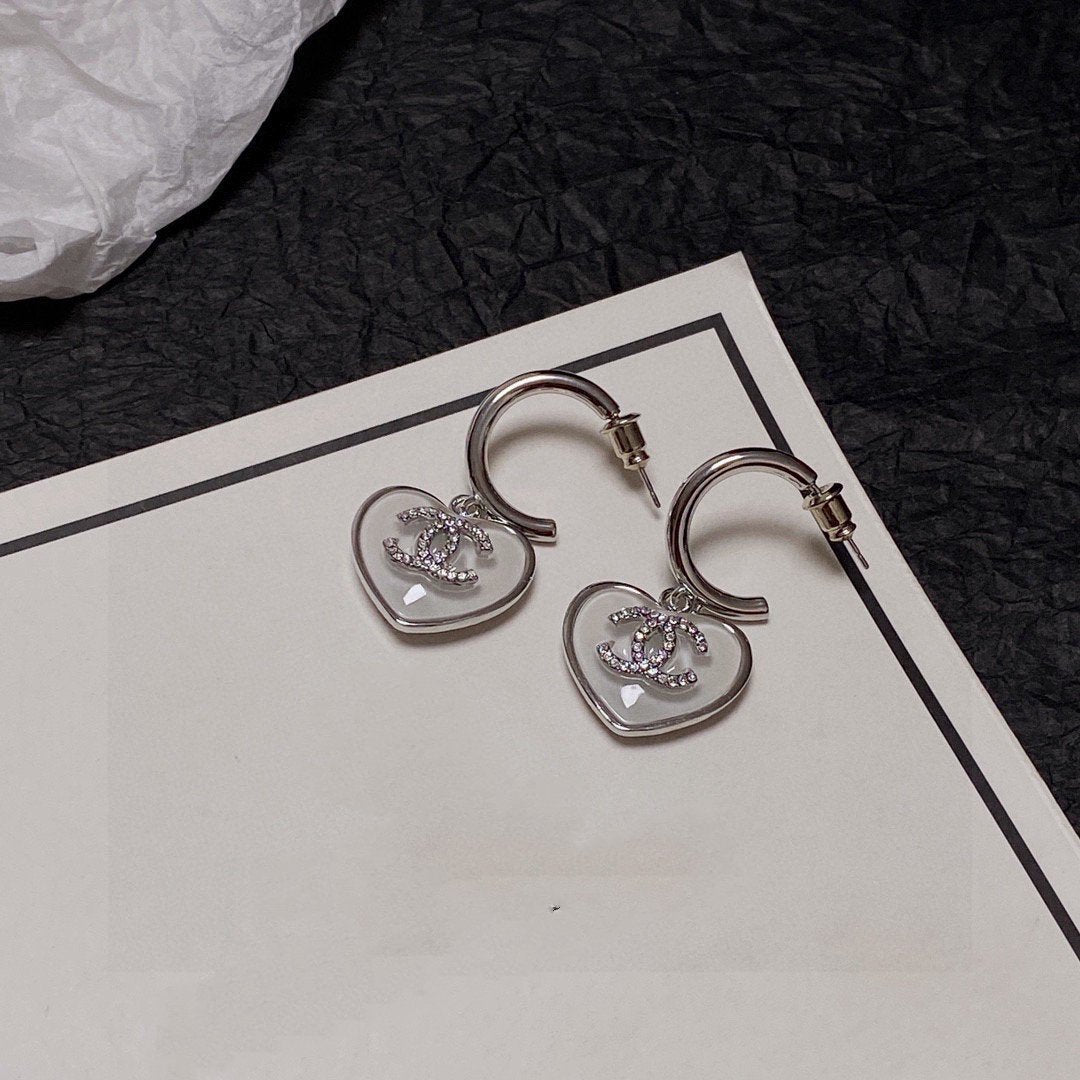 CC SILVER WHITE ENAMEL HOOP EARRINGS