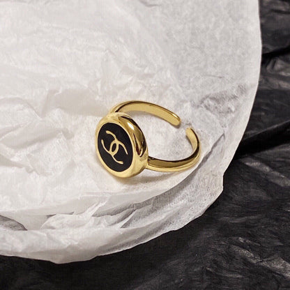 CC GOLD BLACK ENAMEL OPEN RING