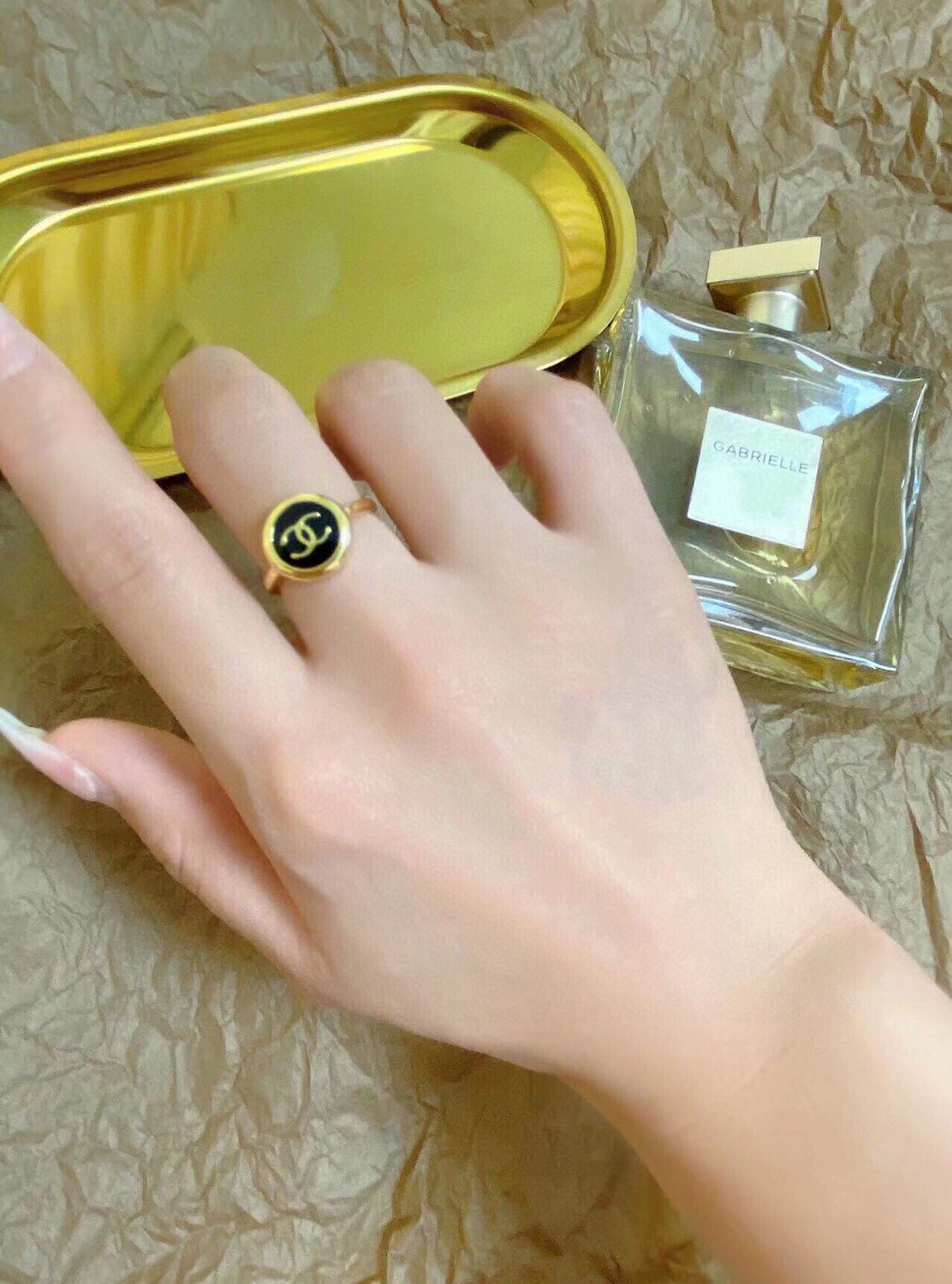 CC GOLD BLACK ENAMEL OPEN RING