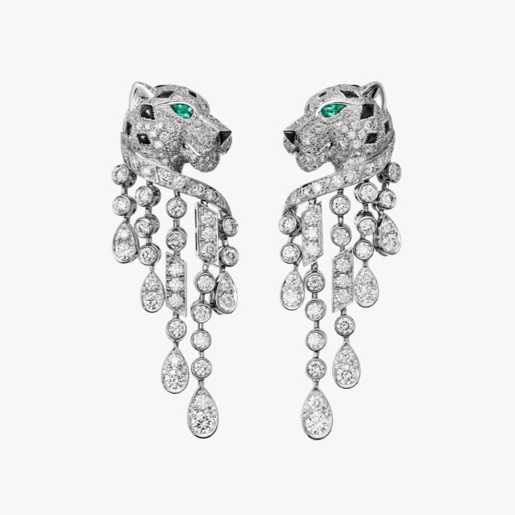 PANTHERE ONYX MALCHITE DIAMOND DROP EARRINGS