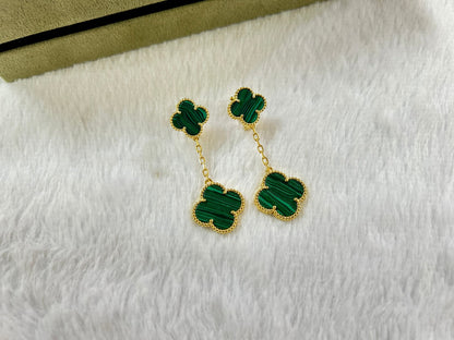 CLOVER 2 MOTIF MALACHITE EARRINGS