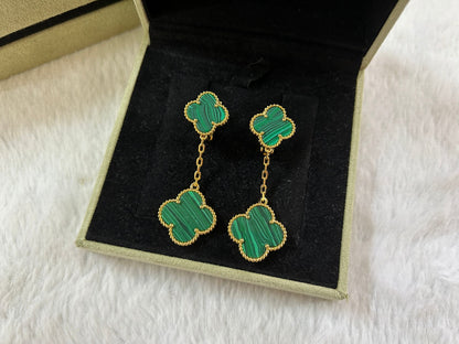 CLOVER 2 MOTIF MALACHITE EARRINGS