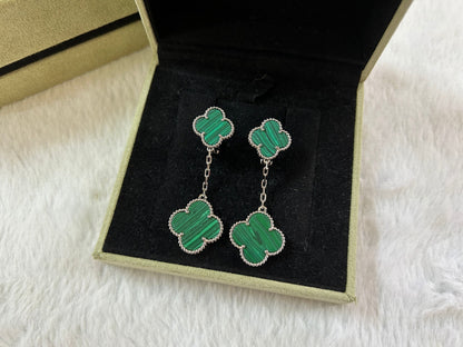 CLOVER 2 MOTIF MALACHITE EARRINGS