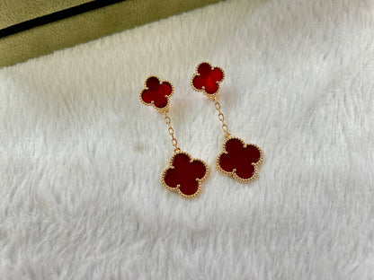 CLOVER 2 MOTIF CARNELIAN EARRINGS