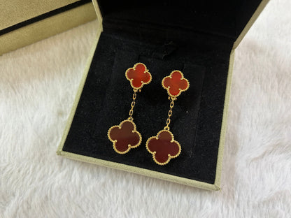 CLOVER 2 MOTIF CARNELIAN EARRINGS