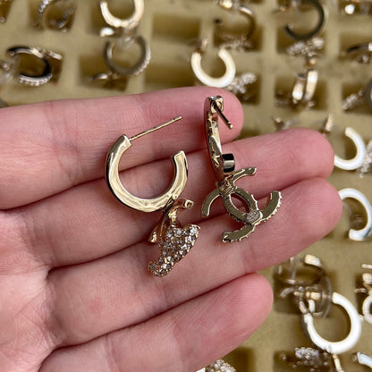 CC HALF DIAMOND PINK GOLD DROP EARRINGS