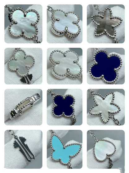 LUCKY CLOVER SILVER 11 MOTIF NECKLACE