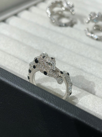 PANTHERE DIAMOND ONYX SILVER RING