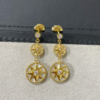 LUCKY STAR GOLD DIAMOND MOP 3 MOTIF DROP EARRINGS