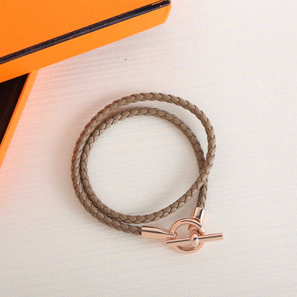 GLENAN DOUBLE TOUR PINK GOLD LEATHER BRACELET