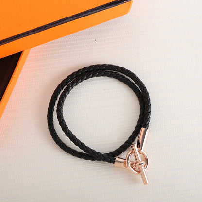 GLENAN DOUBLE TOUR PINK GOLD LEATHER BRACELET