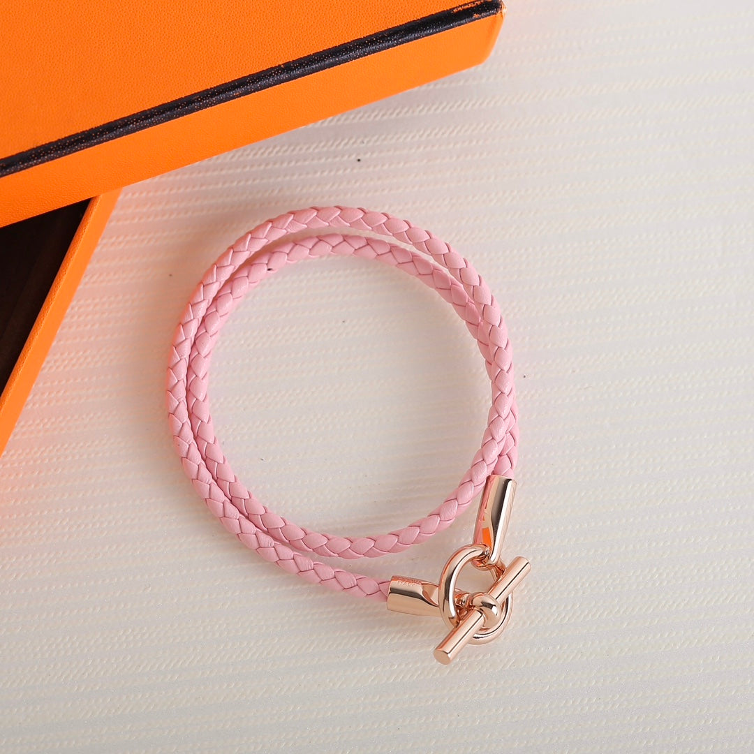 GLENAN DOUBLE TOUR PINK GOLD LEATHER BRACELET