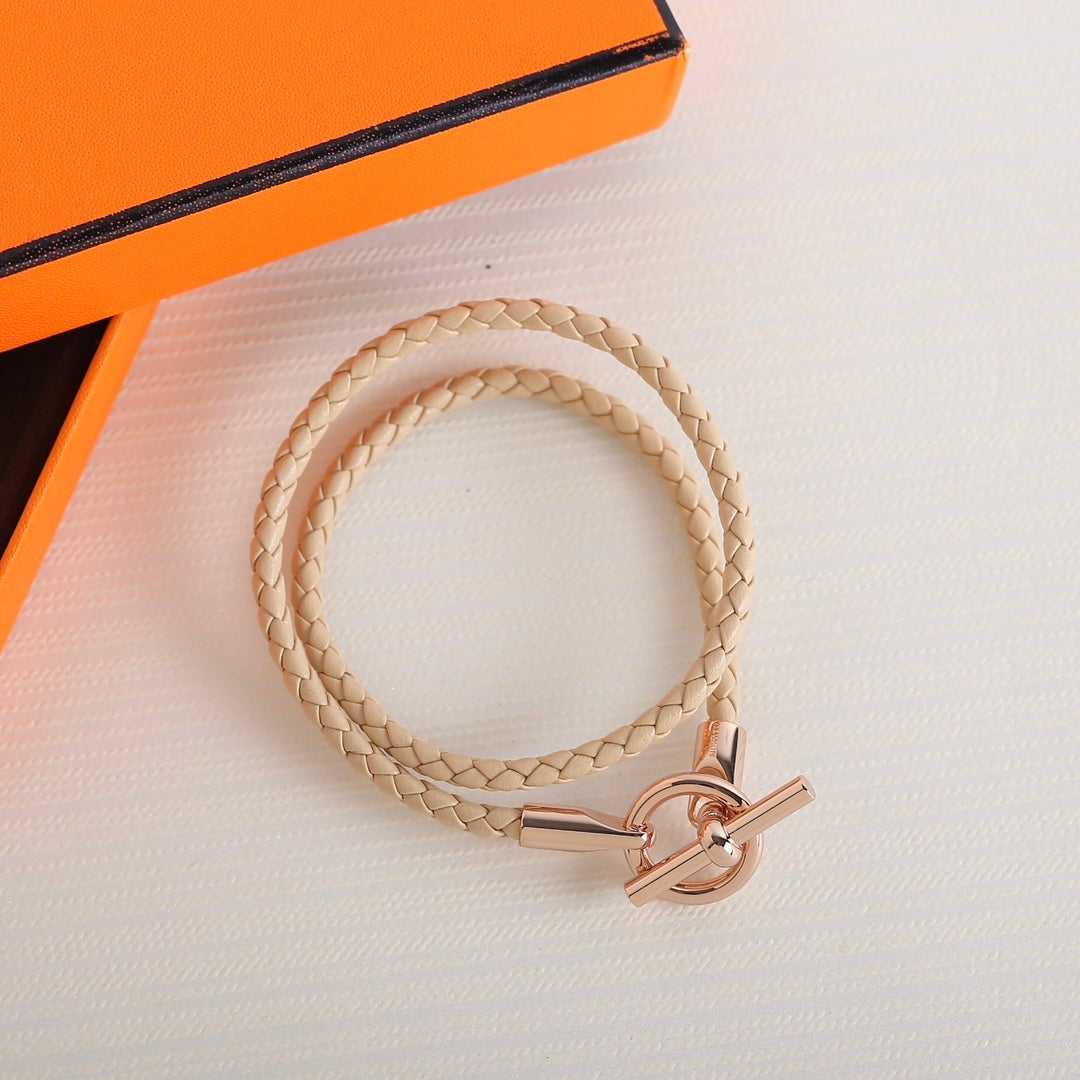 GLENAN DOUBLE TOUR PINK GOLD LEATHER BRACELET