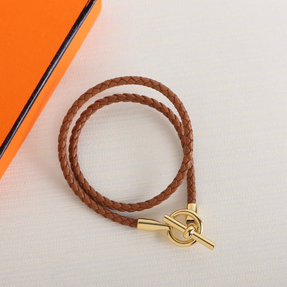 GLENAN DOUBLE TOUR GOLD LEATHER BRACELET