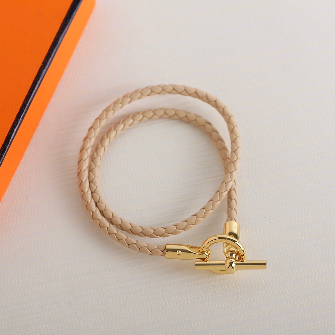 GLENAN DOUBLE TOUR GOLD LEATHER BRACELET