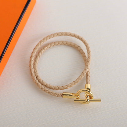 GLENAN DOUBLE TOUR GOLD LEATHER BRACELET