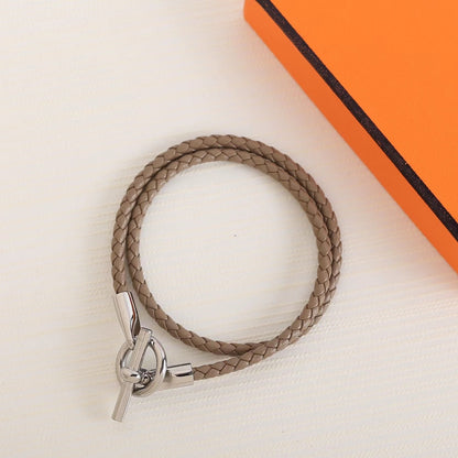 GLENAN DOUBLE TOUR SILVER LEATHER BRACELET