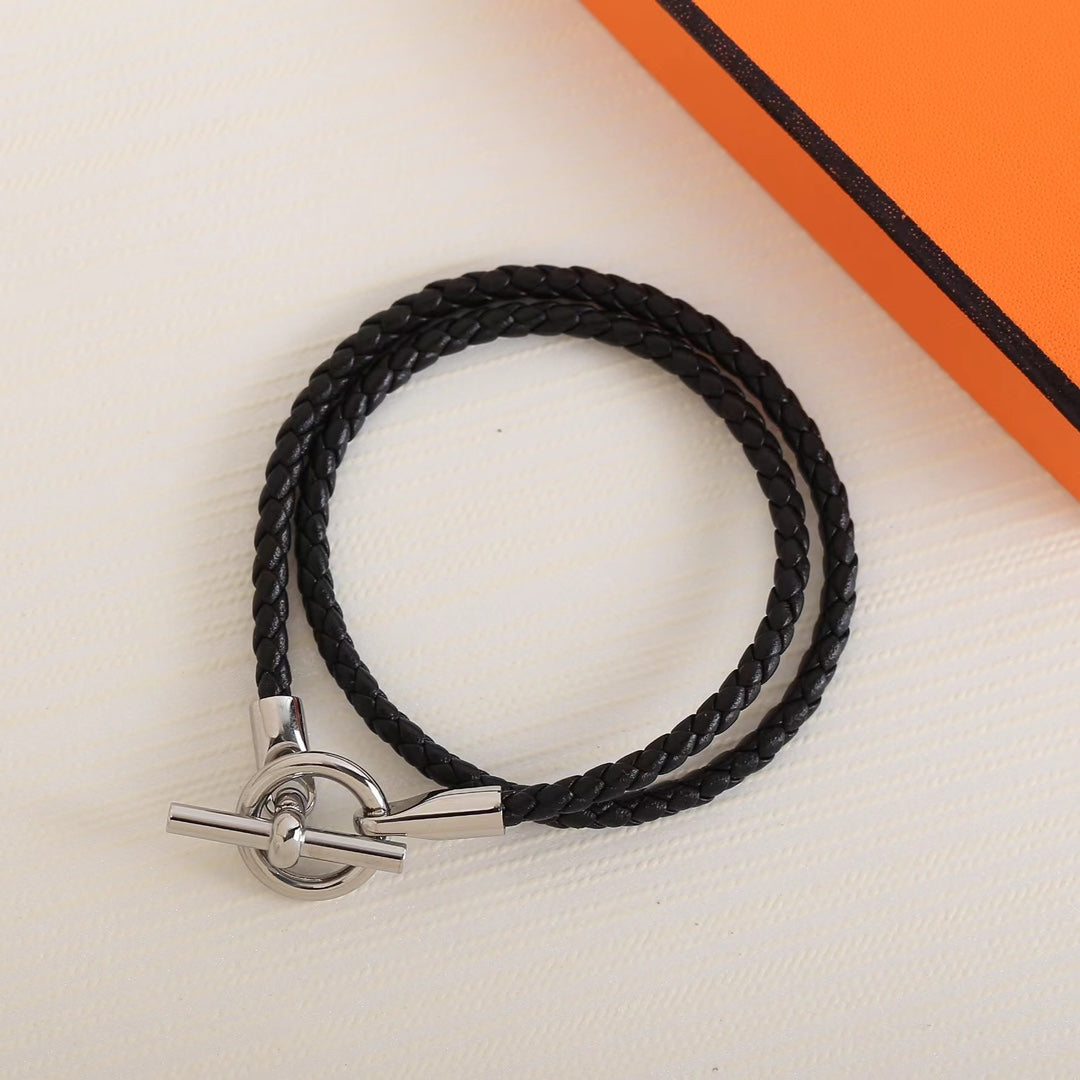 GLENAN DOUBLE TOUR SILVER LEATHER BRACELET