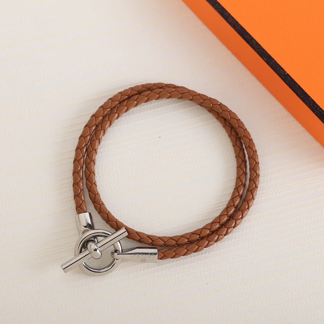 GLENAN DOUBLE TOUR SILVER LEATHER BRACELET