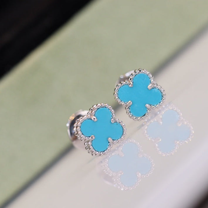 CLOVER MINI TURQUOISE SILVER STUD EARRINGS