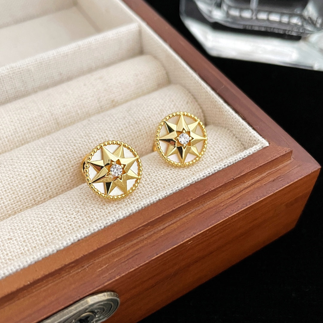 ROSE DE VENTS GOLD DIAMOND STUD EARRINGS