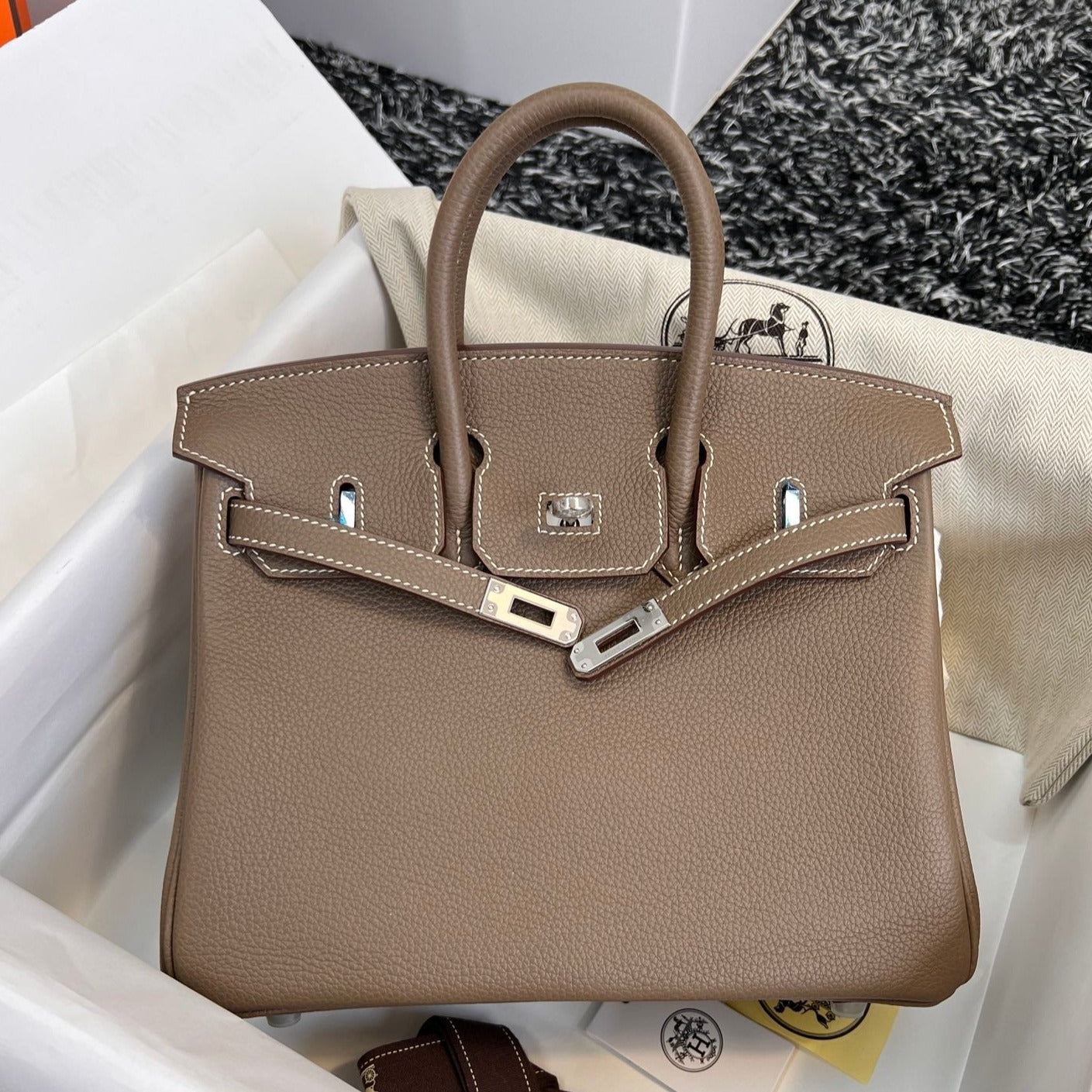 HM BIRKIN 25CM BROWN TOGO LEATHER SILVER HARDWARE