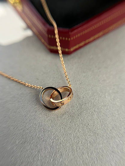 LOVE NECKLACE DOUBLE RING PINK GOLD