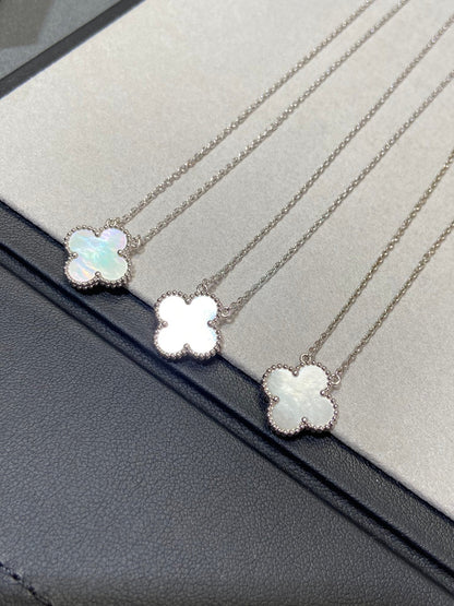 CLOVER MEDIUM SILVER WHITE MOP NECKLACE