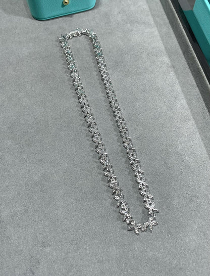 VICTORIA LINK MIXED CLUSTER SILVER DIAMOND NECKLACE