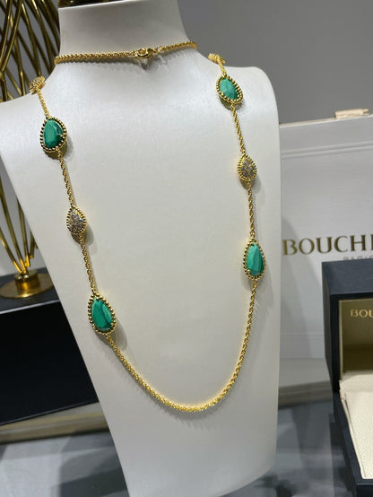 BOHEME 16 MOTIF MALACHITE DIAMOND GOLD NECKLACE