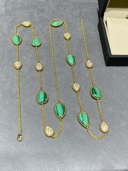 BOHEME 16 MOTIF MALACHITE DIAMOND GOLD NECKLACE