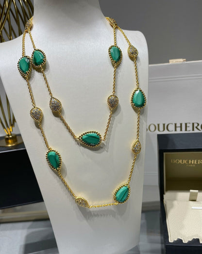 BOHEME 16 MOTIF MALACHITE DIAMOND GOLD NECKLACE