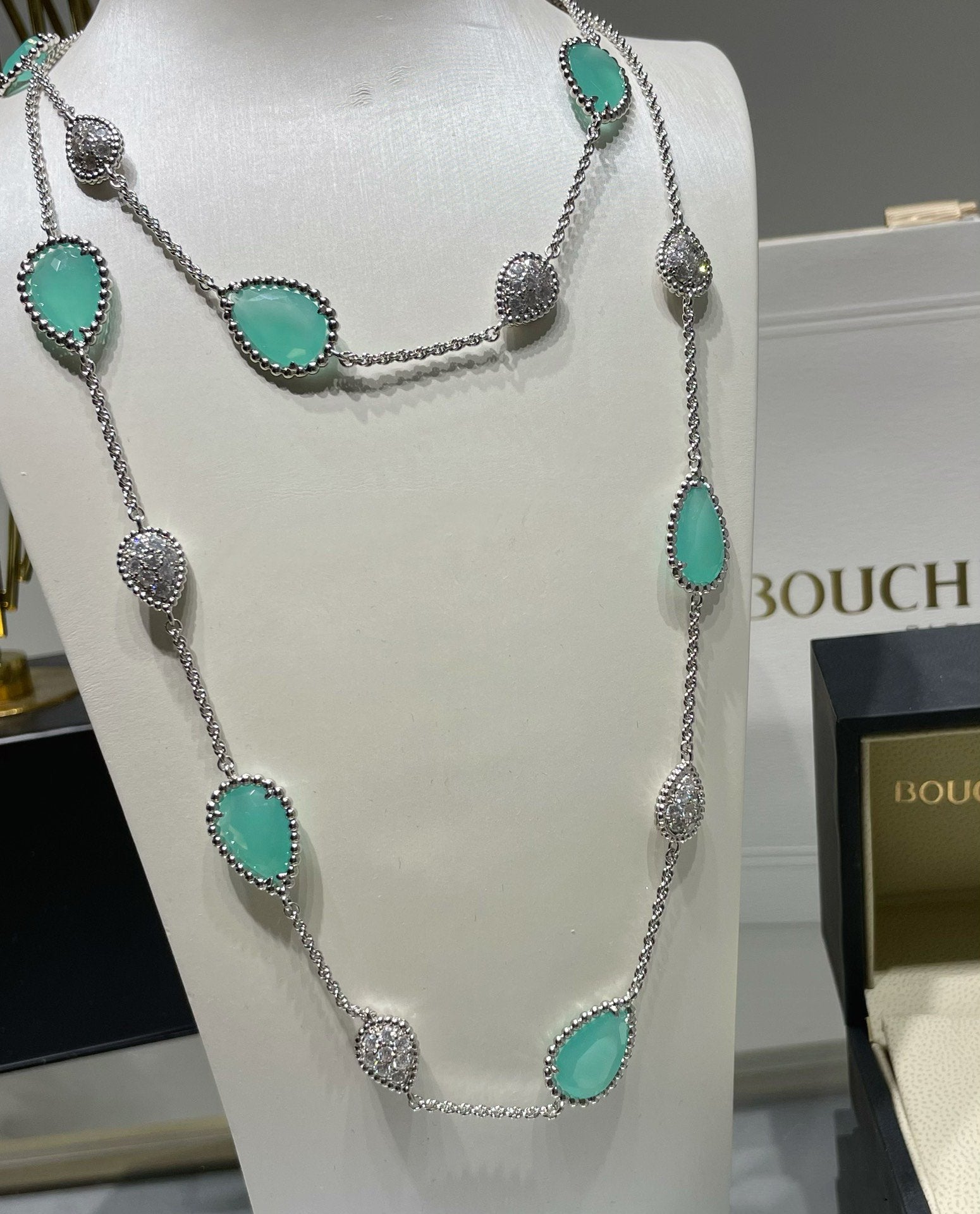 BOHEME 16 MOTIF TURQUOISE DIAMOND SILVER NECKLACE