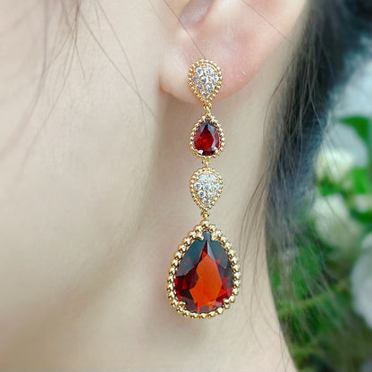 BOHEME 4 MOTIF CARNELIAN DROP GOLD EARRINGS